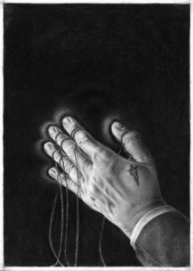 'Crooked Timber' 9. Pencil on paper, 30 x 21cm, 2026.